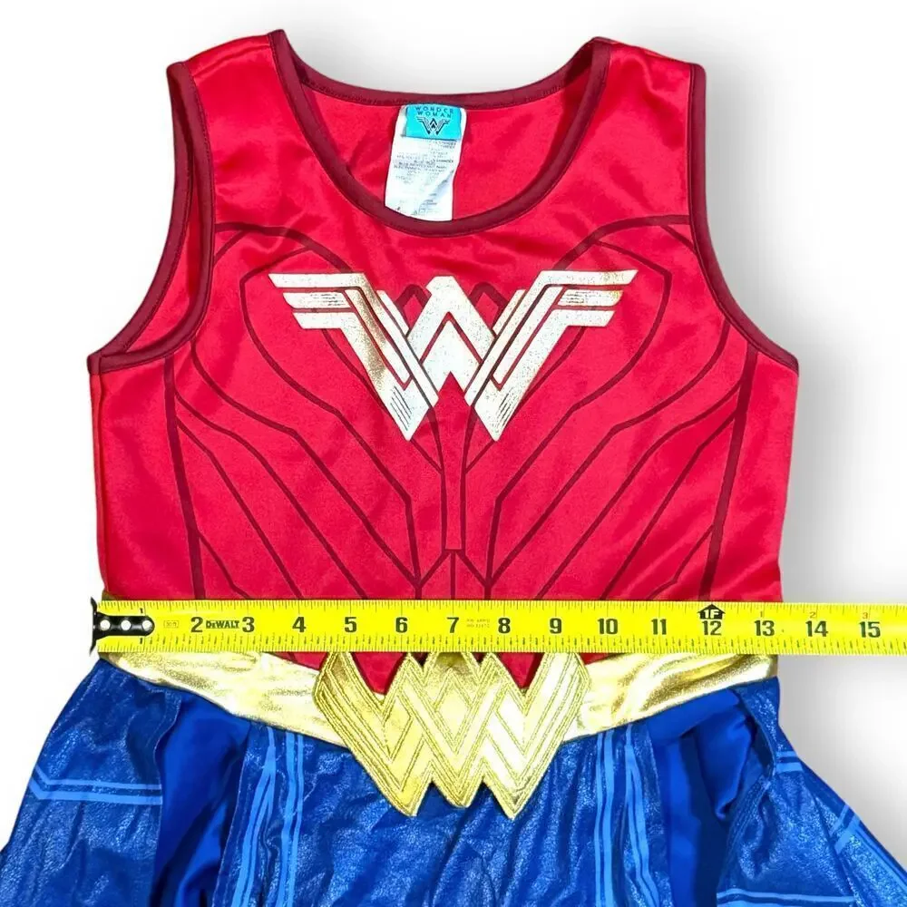 Wonder Woman Costume Girl Child’s Halloween One Piece Red Blue Gold Size L 10/12